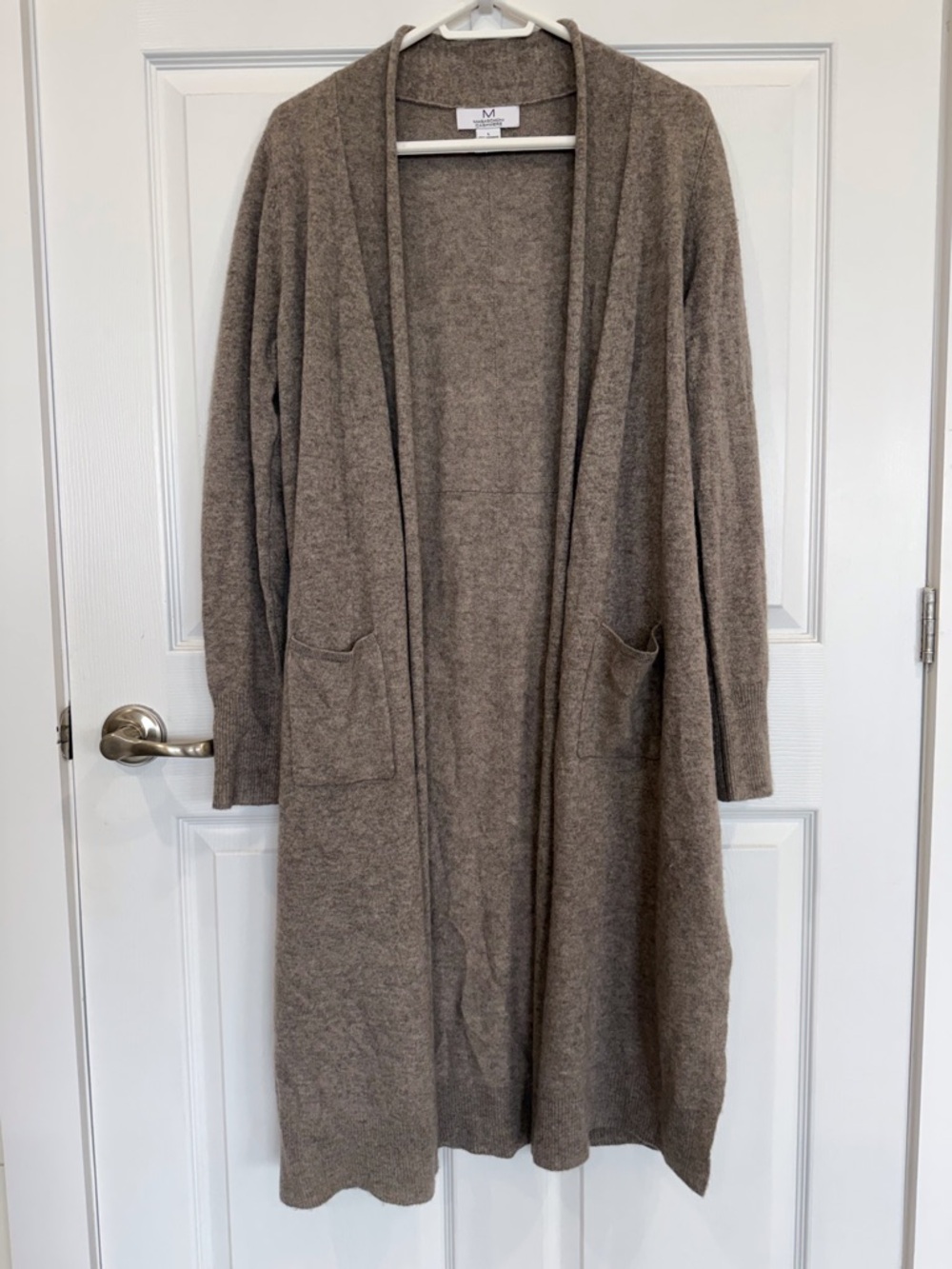 Magaschoni Cashmere Longline Open Front Duster length Cardigan Neutral